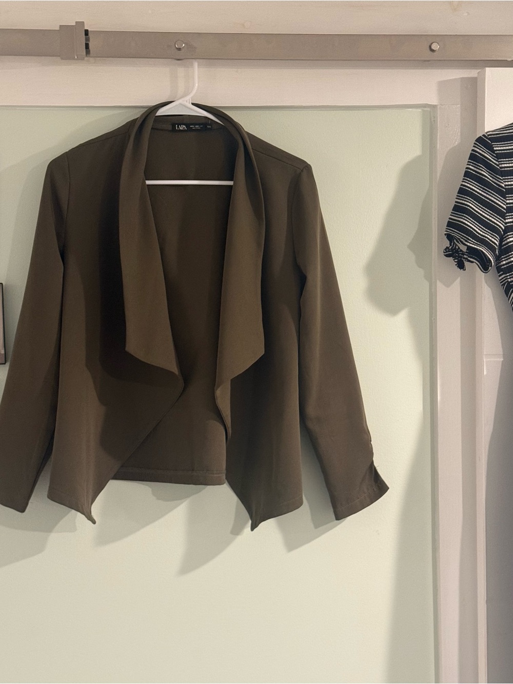 La Hearts Olive Open-Front Draped Blazer